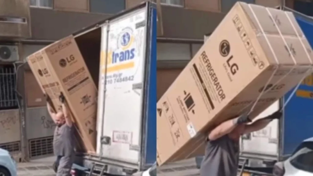 Viral ο «Άτλας» των μεταφορών – Κουβαλάει ψυγείο στην πλάτη σαν να είναι… τσάντα ( VIDEO )