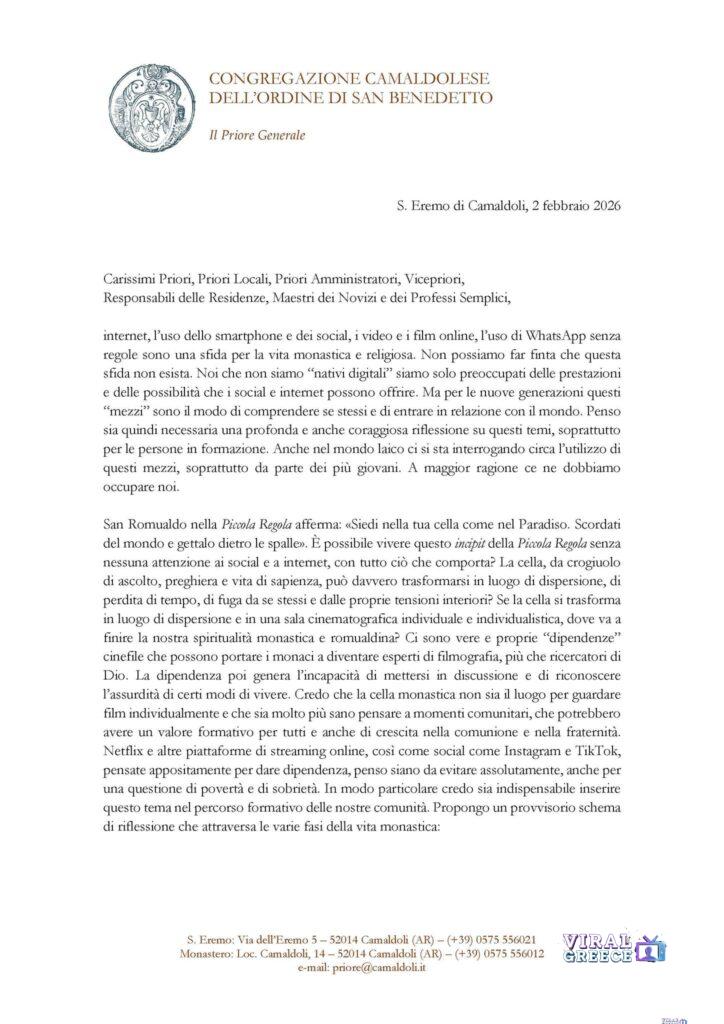 Ηγούμενος στην Τοσκάνη καλεί τους μοναχούς να εγκαταλείψουν Netflix και TikTok: «Τα κελιά δεν είναι κινηματογράφος» 626736435 10242793575162336 17368614507708986 n