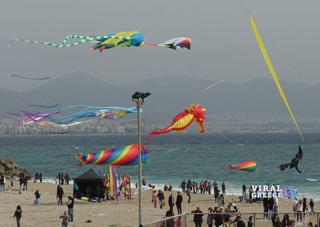Kites on clean monday at the south coast of Piraeus Greece cropped Viral Greece