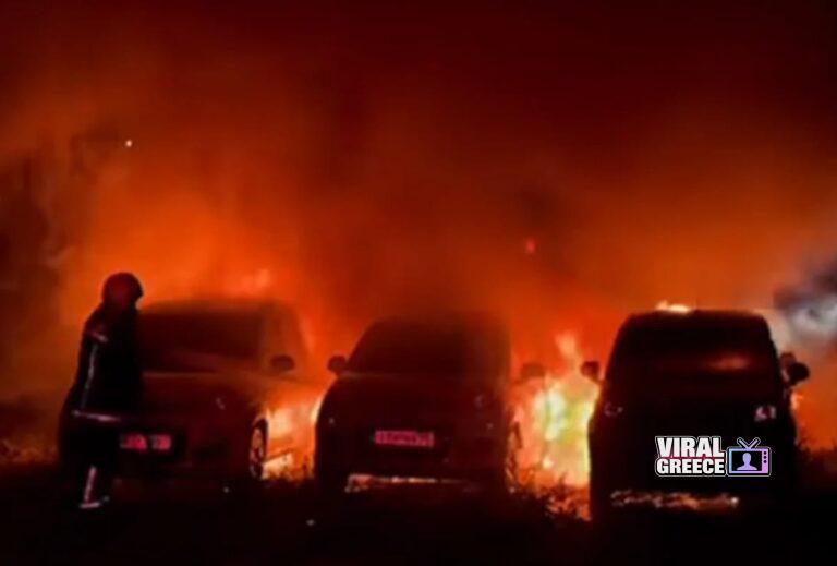 Φωτιά σε χώρο με ενοικιαζόμενα αυτοκίνητα στο Ηράκλειο – Στάχτη 18 οχήματα fwtia-irakleio-1304