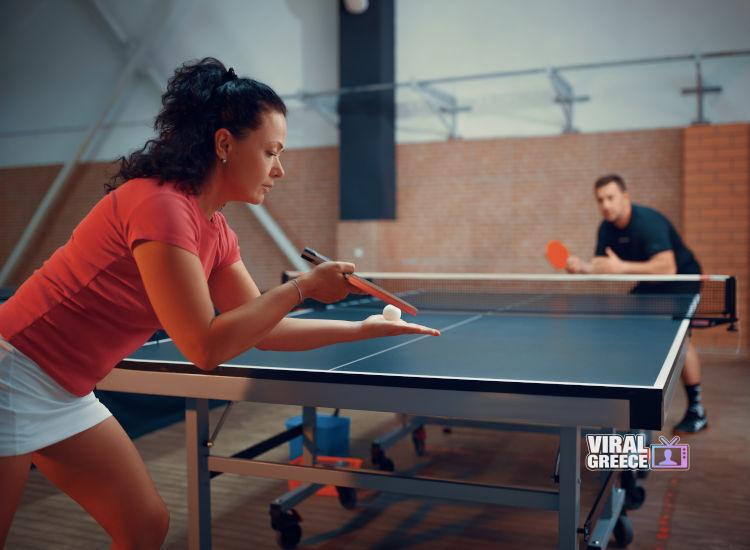Table tennis, male and female ping pong players