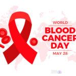 World Blood Cancer Day awareness ribbon red blood cells icon Viral Greece